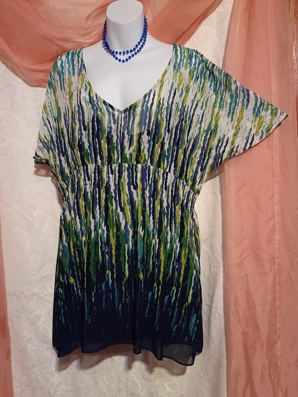 🛍️ BUNDLE ONLY🛍️Access V-Neck Pullover Blouse in Green, Blue & White
